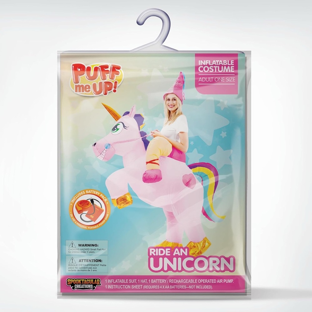 Inflatable Pink Unicorn Ride-On Costume - Picture 2 of 3